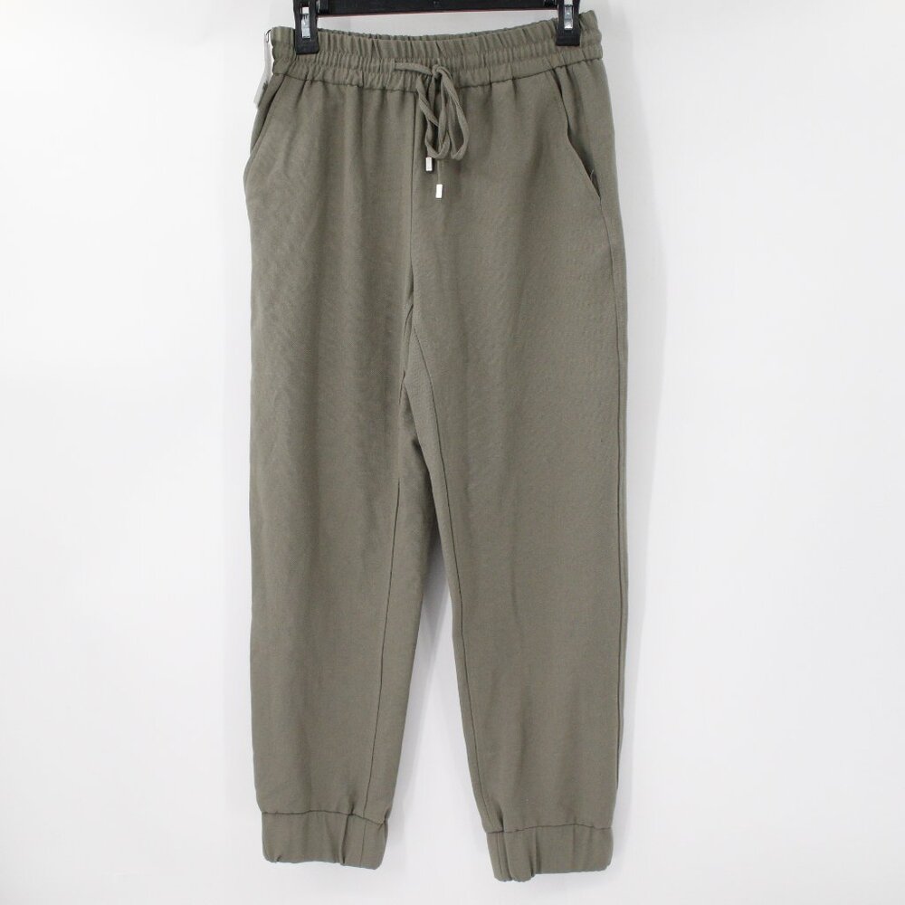 NWT zara trousers women's small jogger pants green high waist viscose drawstring